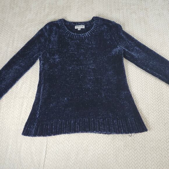 Orvis Chenille Pullover Sweatshirt Ladies Sz Medium Navy Blue Cozy Warm Comfy - Picture 3 of 8